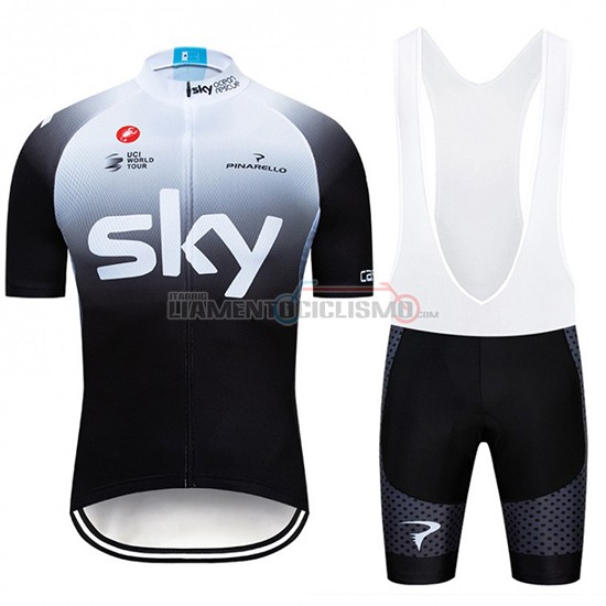 Abbigliamento Ciclismo Sky Manica Corta 2019 Bianco Nero